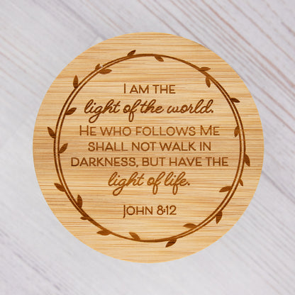 JOHN 8:12 ENGRAVED 16OZ CANDLE