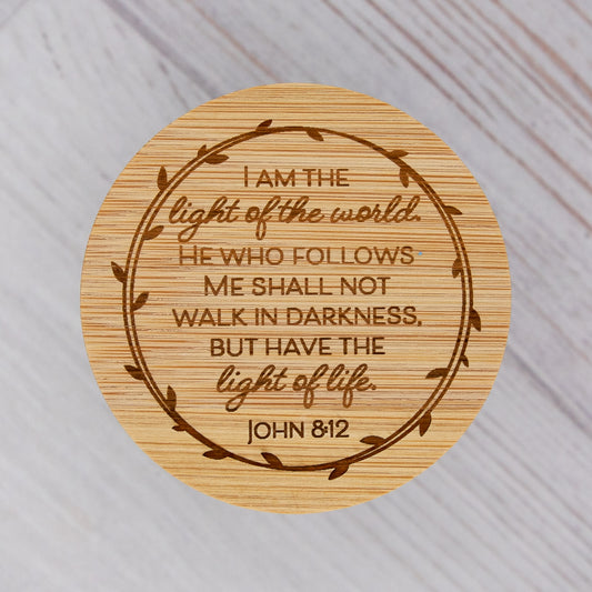 JOHN 8:12 ENGRAVED 7OZ CANDLE